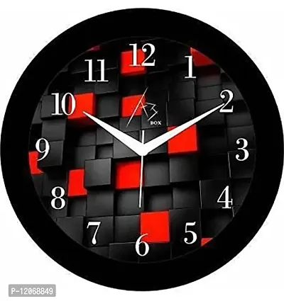 SRS Trends Plastic Round R&B Box Design Wall Clock with Glass (25.4 X 25.4 cm, Red, Black)-thumb0