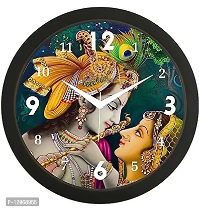SRS Trends Plastic Round Radha-Krishna Design Wall Clock for Home, Living Room, Bedroom and Office (Multicolour, 25.4 X 25.4 cm)