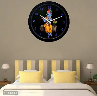 SRS Trends Plastic Wall Clock for Home Living Room Bedroom and Office ( Round 25.4 X 25.4 cm) (Krishna Design) with Glass-thumb3