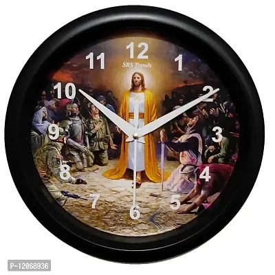 SRS Trends Plastic Round Jesus Design Wall Clock for Home, Living Room, Bedroom and Office ( Multicolour, 25.4 X 25.4 CM) with Glass