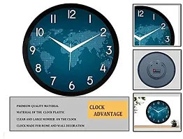 SRS Trends Stylish Blue Map Printed Plastic Wall Clock Round Shaped Designer Wall Clock with Glass, Size 25.4 X 25.4 CM for Home/Living Room/Bedroom/Kitchen/Office, Black Frame-thumb2