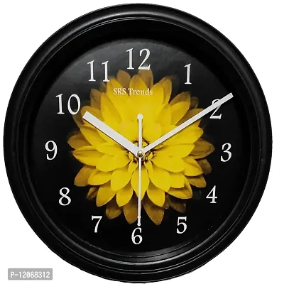 SRS Trends Plastic Round Flower Design Wall Clock for Home, Living Room, Bedroom and Office ( Multicolour, 25.4 X 25.4 cm) with Glass