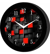 SRS Trends Plastic Round R&B Box Design Wall Clock with Glass (25.4 X 25.4 cm, Red, Black)-thumb1