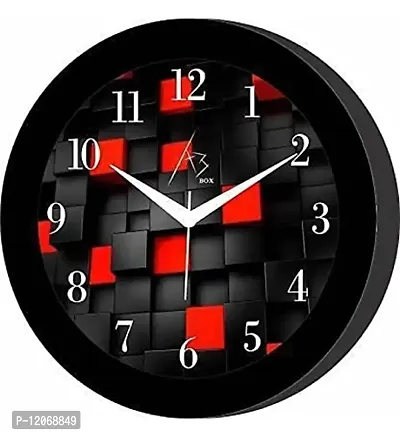 SRS Trends Plastic Round R&B Box Design Wall Clock with Glass (25.4 X 25.4 cm, Red, Black)-thumb2