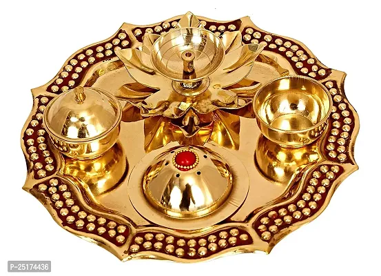 Classic Handcrafted Brass Puja Thali Set For Home Spiritual Puja Gift Vastu-thumb0