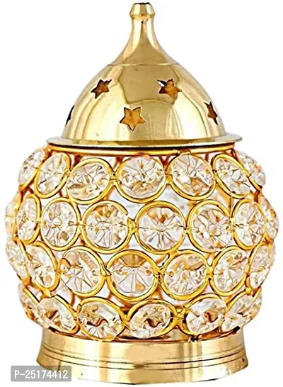 Classic Decorative Crystal Brass Oval Akhand Deep ,11-thumb0