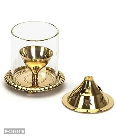 Classic Decorative Glass Brass Akhand Deep ,Height 16 Cm || 6 Inch-thumb0