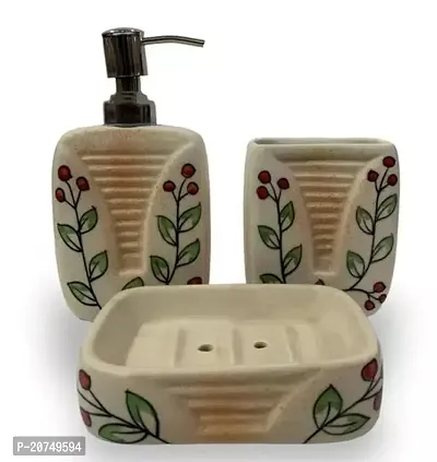 Ceramic Bathroom Set of 3 with Soap dispenser, Toothbrush Holder, Soap Dish