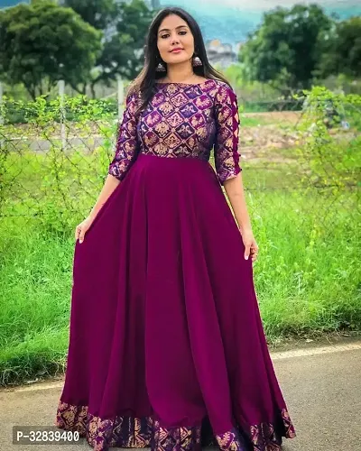 Indo-western Purple Solid Gown