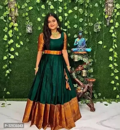 Indo-western Green Solid Gown