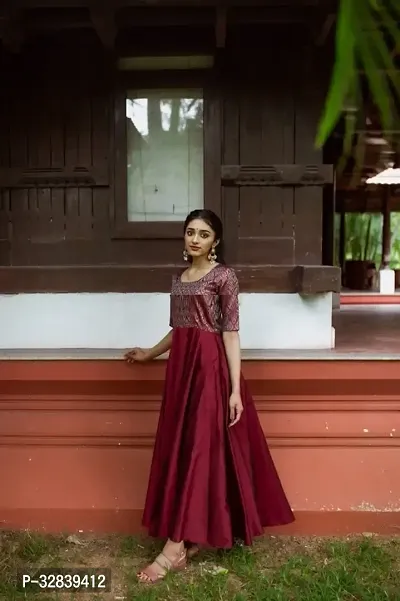 Indo-western Maroon Solid Gown-thumb0