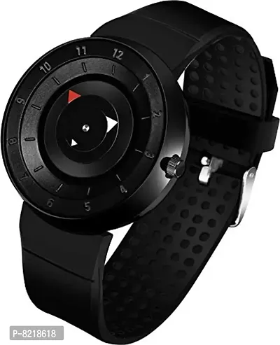 OJ Analogue Unique Arrow Silicon Analog Men's Watch (Black Dial Black Colored Strap)(Pack of 1)-thumb0