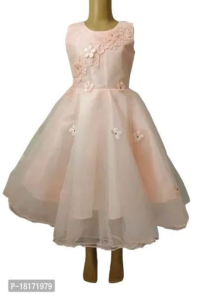 Designer Pink Round Neck Sleeveless Full Length Net Gowns For Girls