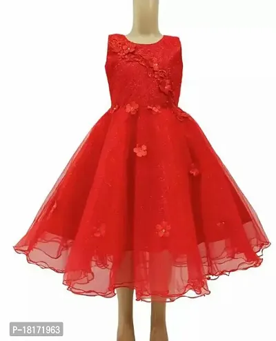 Designer Red Round Neck Sleeveless Full Length Net Gowns For Girls-thumb0