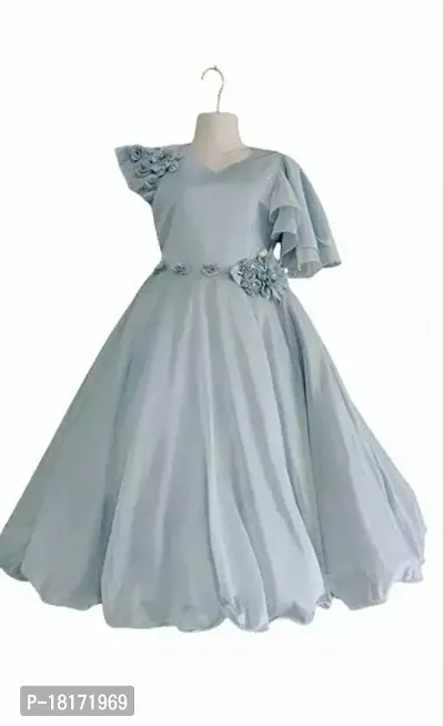 Designer Grey Full Length Net Gowns For Girls-thumb0