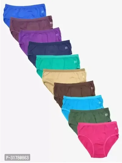 Soft And Comfortable Multicoloured Cotton Blend Solid Pantys For Women-Pack Of 10-thumb0