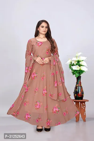 Georgette Casual Party Anarkali Printed Gown with Dupatta-thumb0