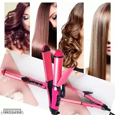 2 In 1 Hair Straightener And Curler With Ceramic Plate (Pink)-thumb0