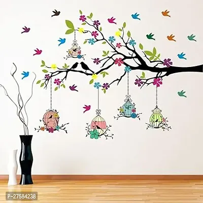 Wall Decoration Sticker 'Tree Branches with Birdcage and Flower'Pack of 1-thumb0