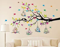 Wall Decoration Sticker 'Tree Branches with Birdcage and Flower'Pack of 1-thumb1