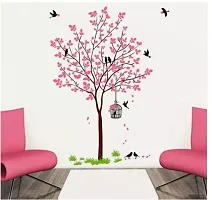 Divine Decor Tree with Birds and Nest Botanical Wall Stickers (Pink, 120X90cm), Self-Adhesive-thumb2