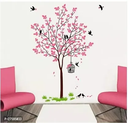 Divine Decor Tree with Birds and Nest Botanical Wall Stickers (Pink, 120X90cm), Self-Adhesive-thumb3