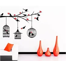 Decor-craft  Bird with Tree Cages Self Adhesive Wall Sticker for Hall, Living Room, Kids Room-thumb1