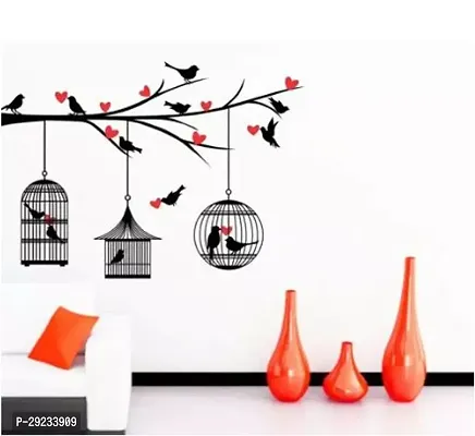 Decor-craft  Bird with Tree Cages Self Adhesive Wall Sticker for Hall, Living Room, Kids Room-thumb2