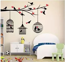 Decor-craft  Bird with Tree Cages Self Adhesive Wall Sticker for Hall, Living Room, Kids Room-thumb2