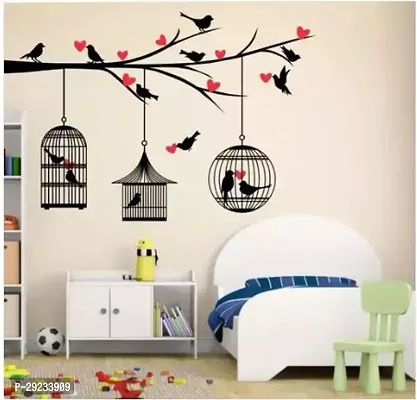 Decor-craft  Bird with Tree Cages Self Adhesive Wall Sticker for Hall, Living Room, Kids Room-thumb3