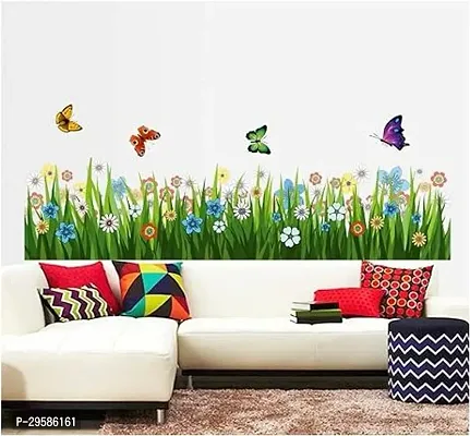 Green Grass Wall Corner Stickers Flowers Butterflies Baseboard Skirting Line Self Adhesive Sticker (Pack of 1)-thumb2