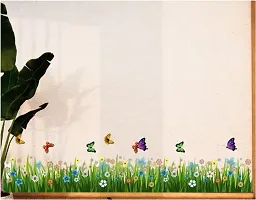 Green Grass Wall Corner Stickers Flowers Butterflies Baseboard Skirting Line Self Adhesive Sticker (Pack of 1)-thumb3