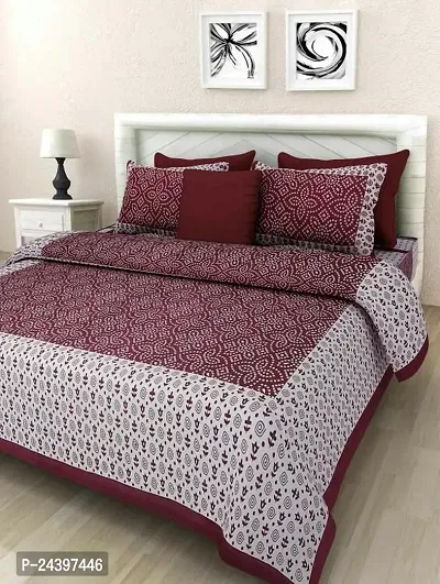 Comfortable Cotton Queen Bedsheet with Two Pillow Covers-thumb0