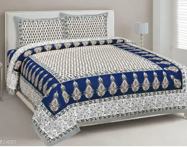 Printed Cotton Double Bedsheet with 2 Pillow Cover