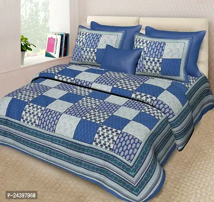 Comfortable Cotton Queen Bedsheet with Two Pillow Covers-thumb0