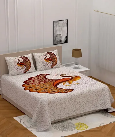 Printed Cotton Double Bedsheet with 2 Pillow Cover