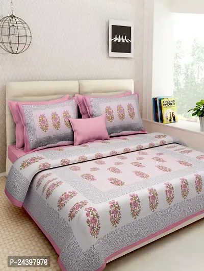 Comfortable Cotton Queen Bedsheet with Two Pillow Covers-thumb0