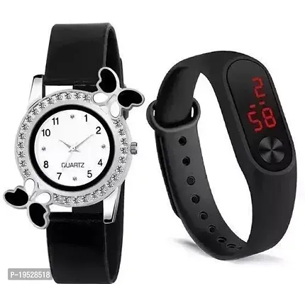 Stylish Black Rubber Analog And Digital Watches For Women-thumb0