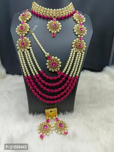 Stylish Pink Alloy Combo Of 2 Pearl Beads Layered Bridal Set For Women-thumb0