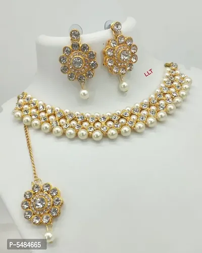 Stylish Alloy Pearl Work Jewellery Set For Women