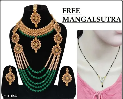 Green Alloy Jewllery Set for Women with Mangalsutra