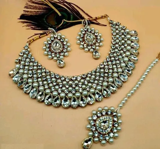 Designer Crystal Kundan Bridal Choker Jewellery Set