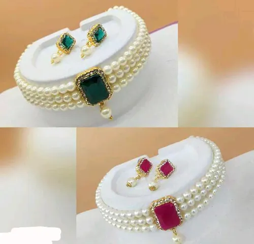 Combo Of 2 Alloy Kundan Choker Jewellery Set