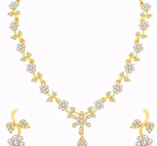 Trendy Designer Alloy American Diamond Jewellery Set