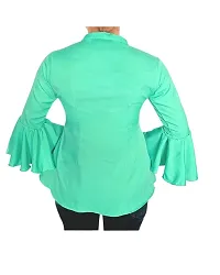 Ronaldo Fashion Green Solid Crepe Round Neck Bell Sleeve Cotton Shirt for Women's and Girls (Size 44)-thumb2