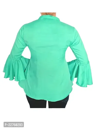 Ronaldo Fashion Green Solid Crepe Round Neck Bell Sleeve Cotton Shirt for Women's and Girls (Size 44)-thumb3