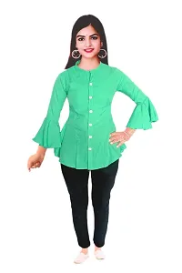 Ronaldo Fashion Green Solid Crepe Round Neck Bell Sleeve Cotton Shirt for Women's and Girls (Size 44)-thumb1