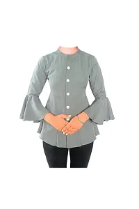 Ronaldo Fashion Green Solid Crepe Round Neck Bell Sleeve Cotton Shirt for Women's and Girls-thumb3