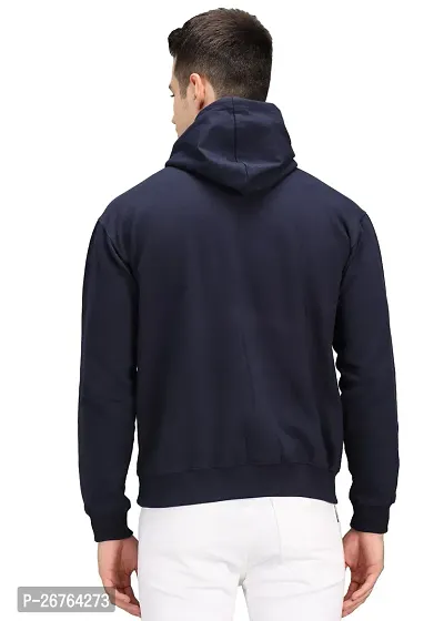 Elegant Navy Blue Fleece Printed Long Sleeves Hoodies For Men-thumb2