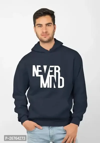 Elegant Navy Blue Fleece Printed Long Sleeves Hoodies For Men-thumb0